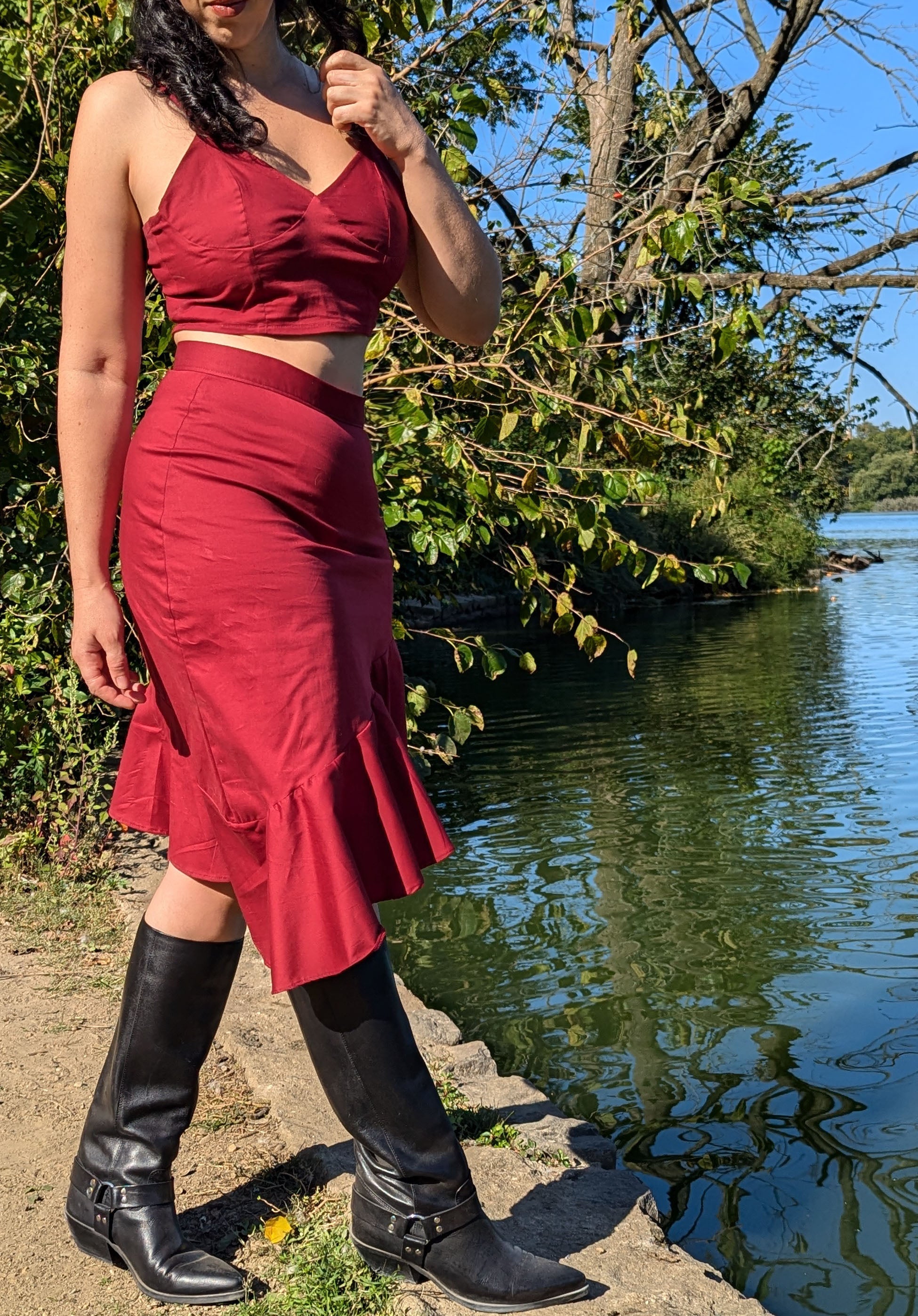 burgundy skirt and top set 