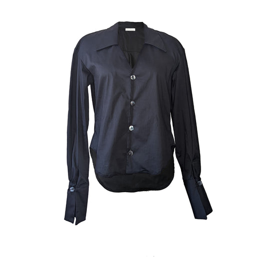 Hiedi black long sleeve button down shirt front