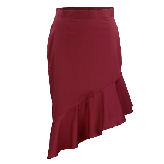 asymmetrical burgundy skirt