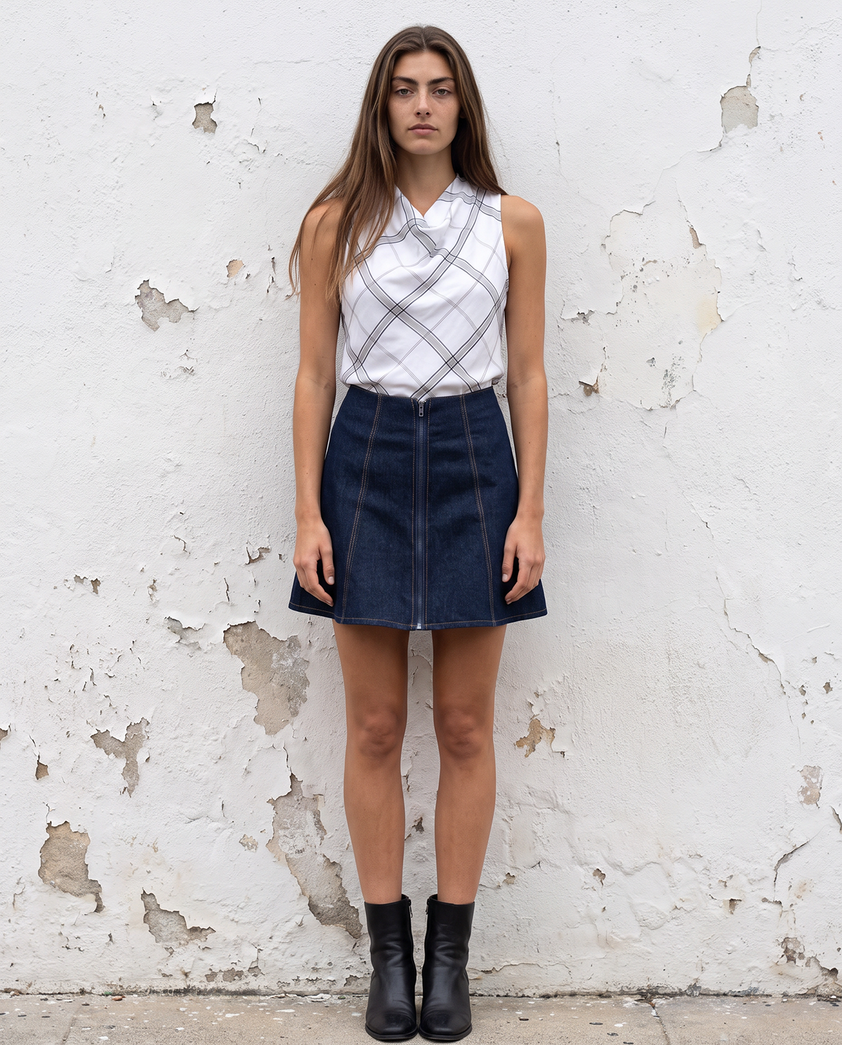 A-Line Denim Mini Skirt with Pockets