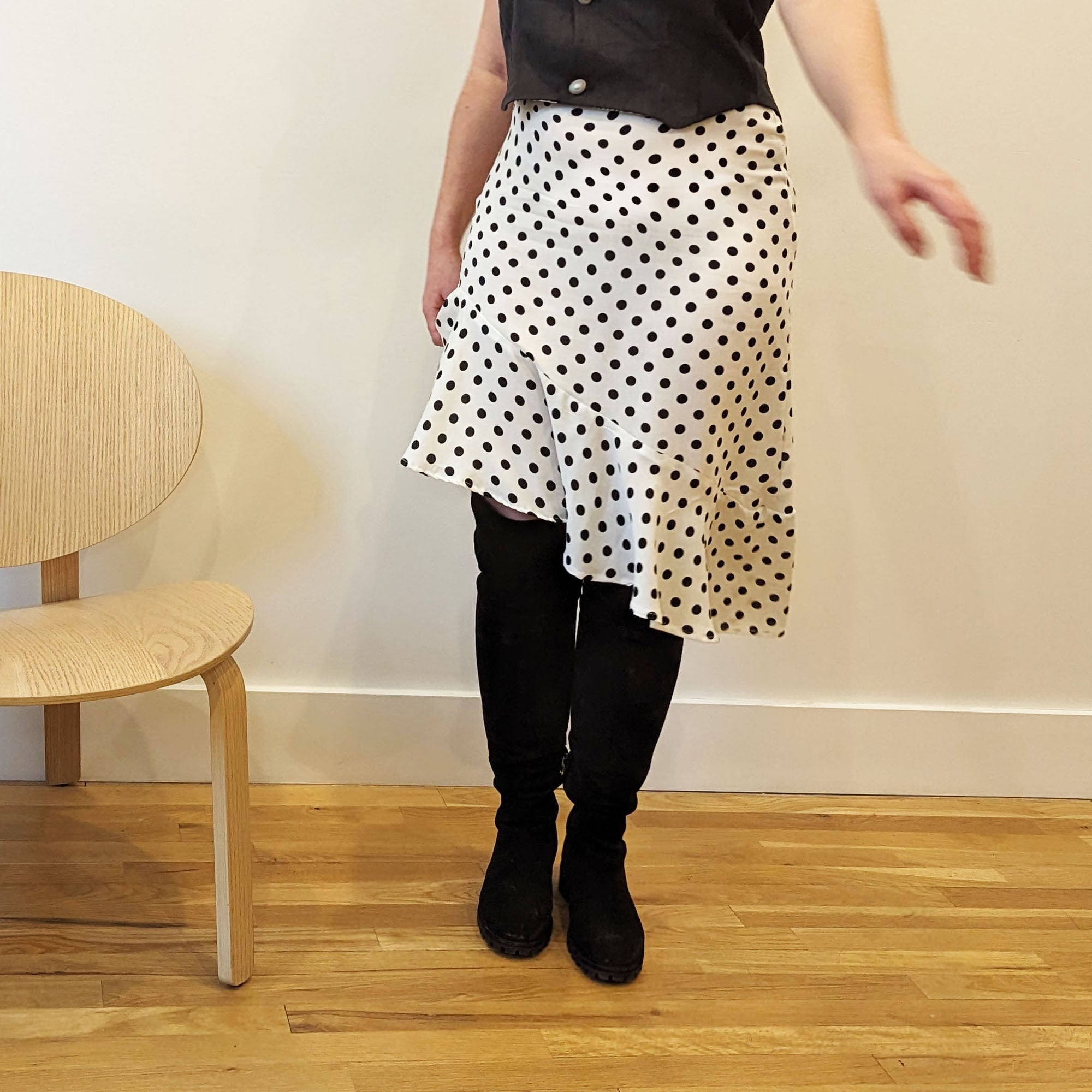Black And White Polka Dot Asymmetrical Skirt