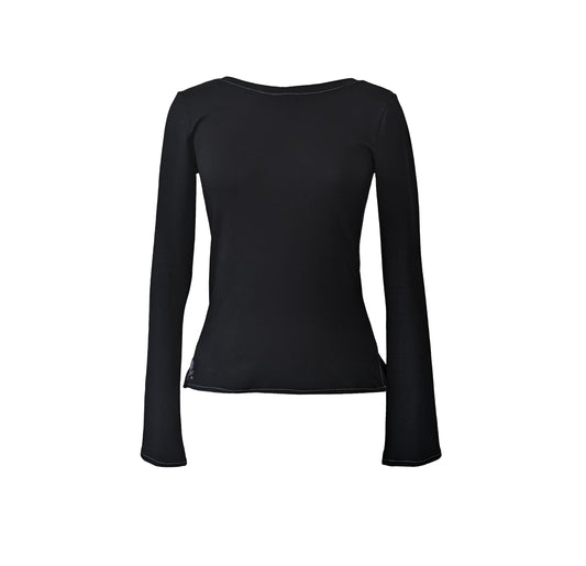 Black aster flare long sleeve shirt front