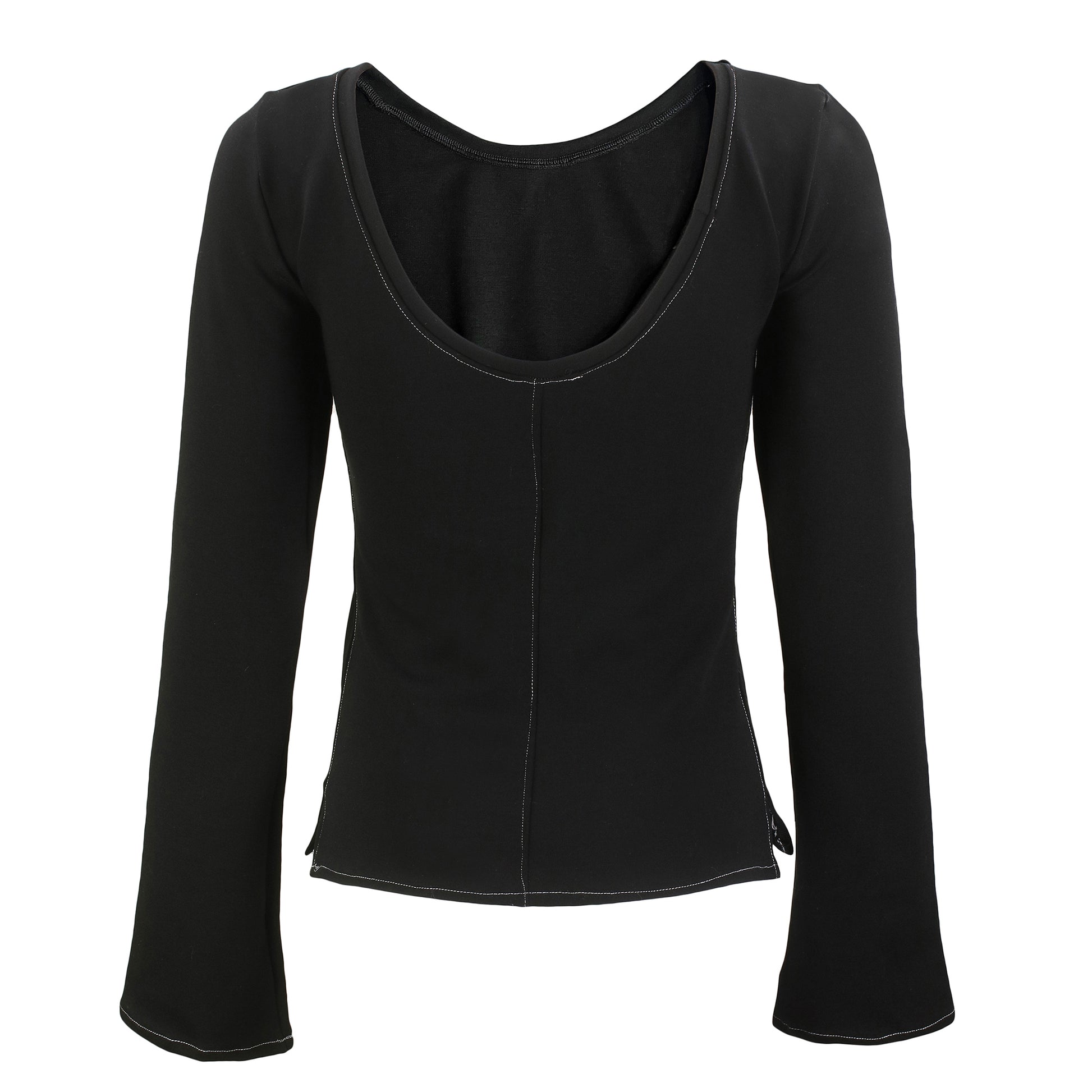 back view of the aster black top with contrast stitching 
