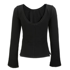back view of the aster black top with contrast stitching 