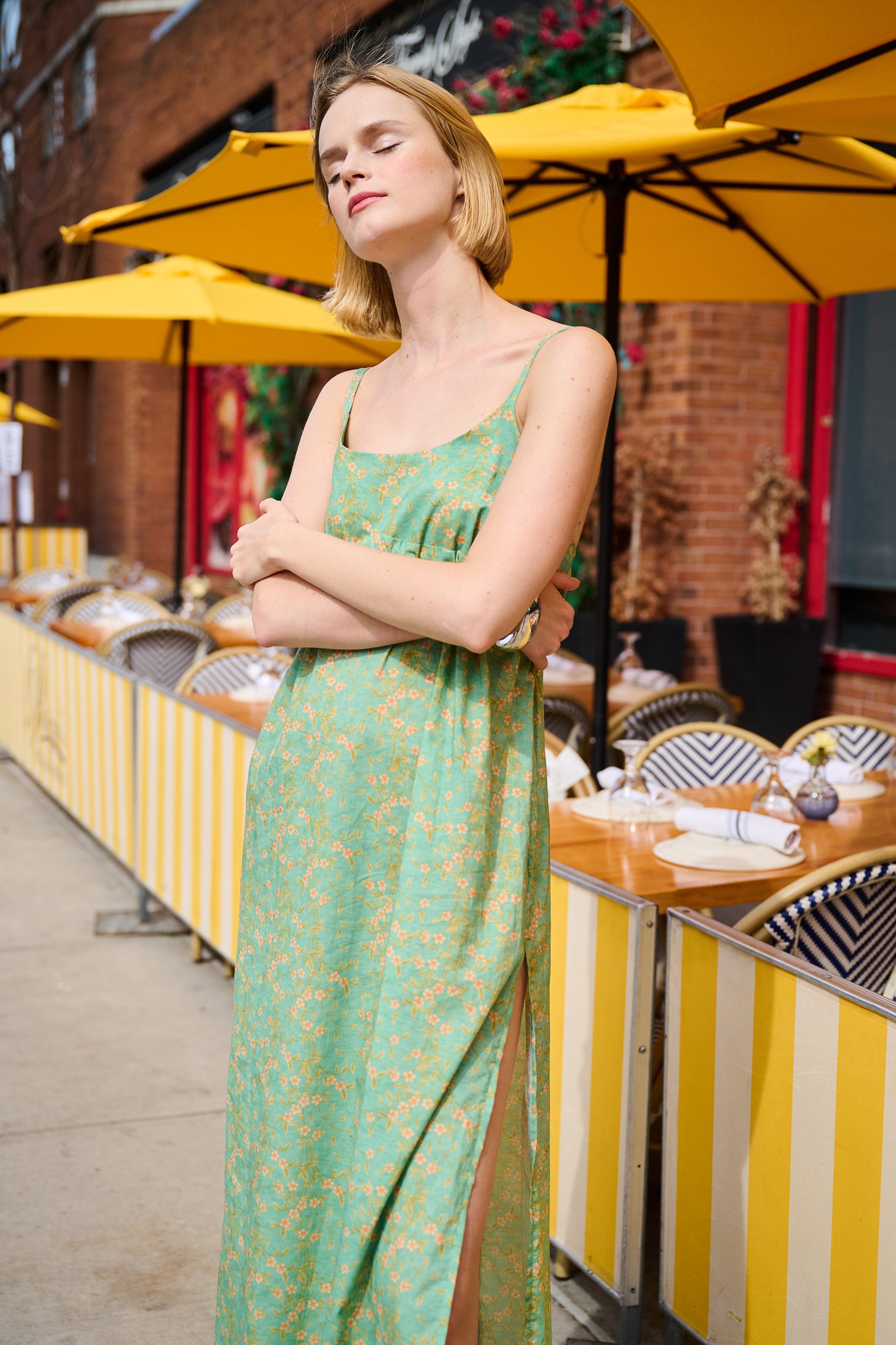 Firenze Green Garden Slip on Maxi Dress