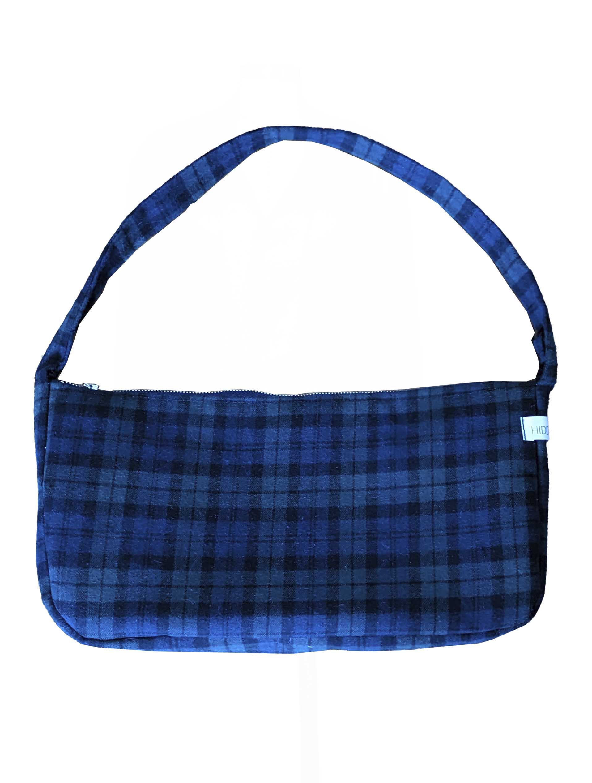 Navy Green Flannel Shoulder Bag