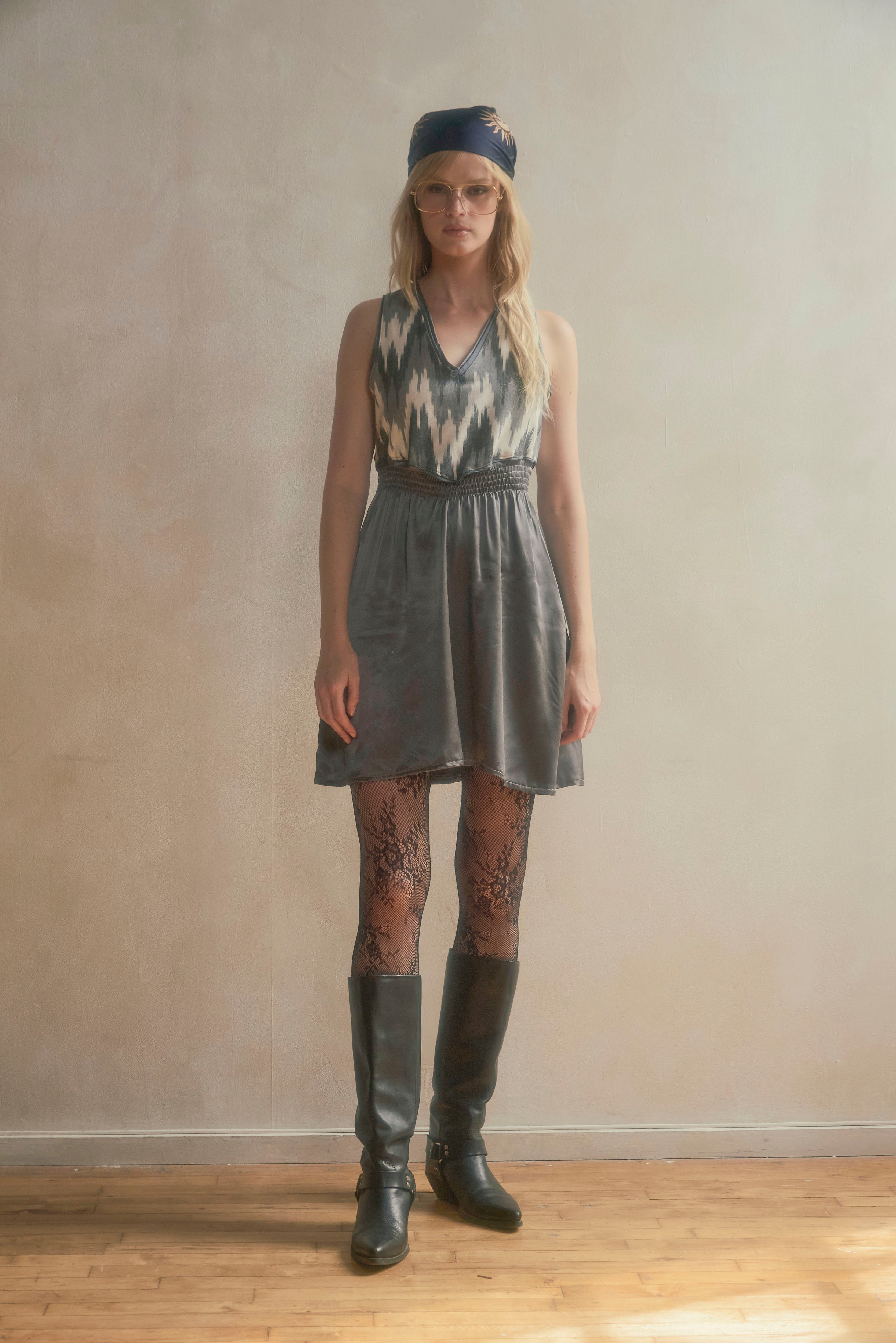 Stone Bloom Grey Mini Dress