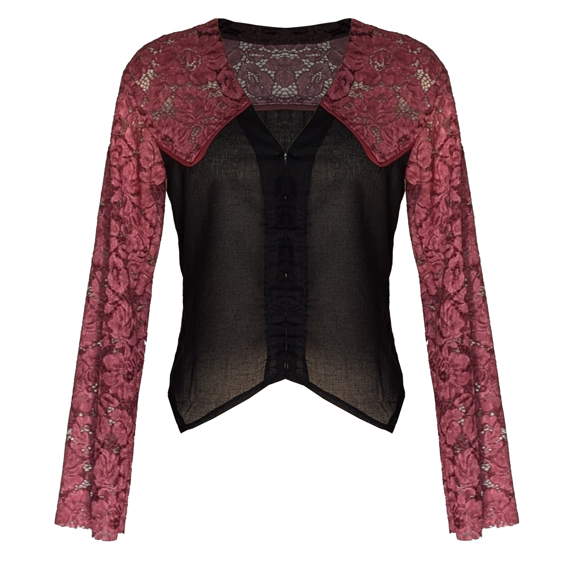 Red Black Long Sleeve Lace Shirt