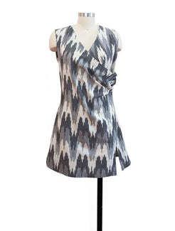 grey zig zag print faux wrap dress front