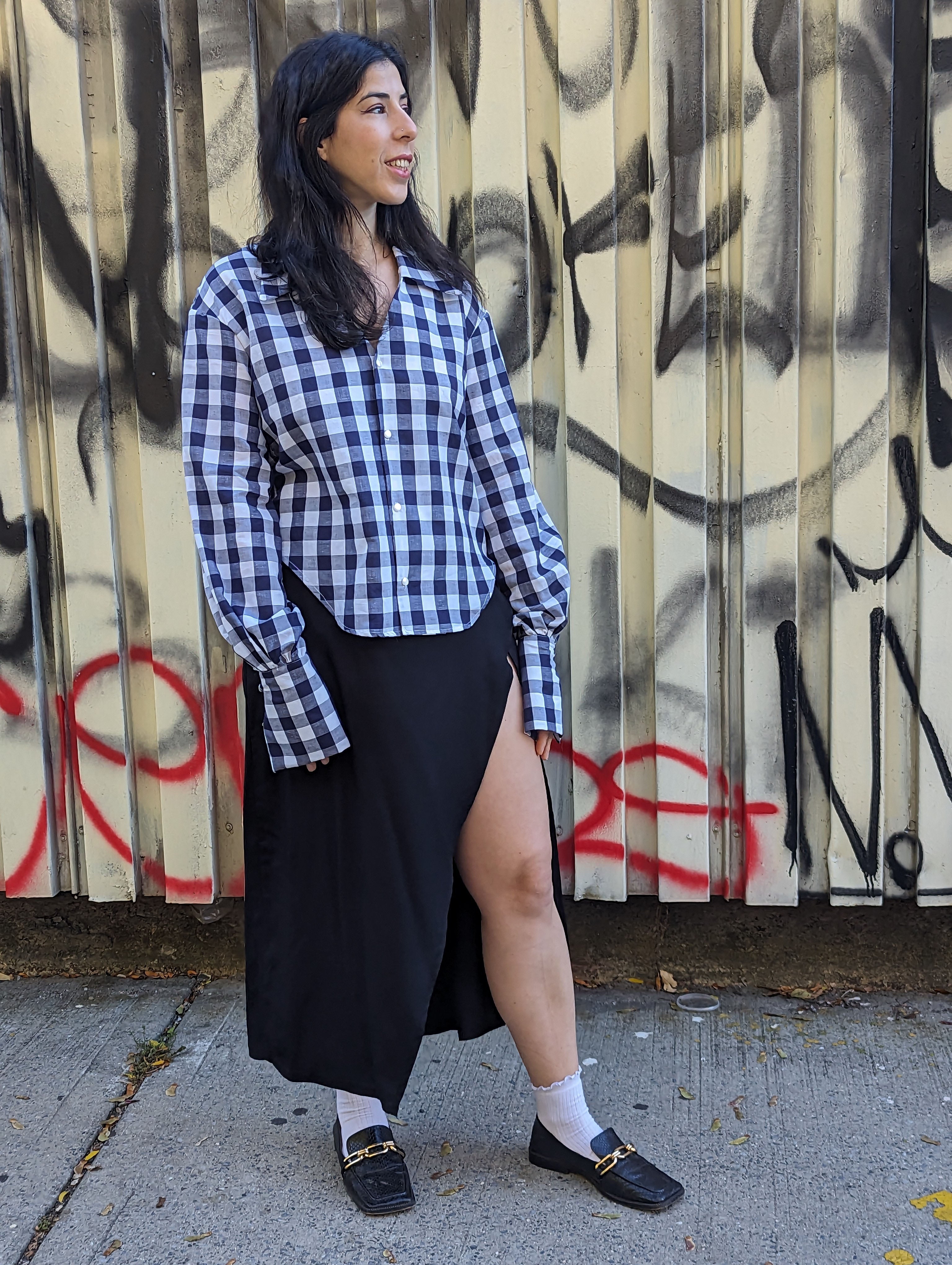 Heidi Navy White Check Button-down Shirt