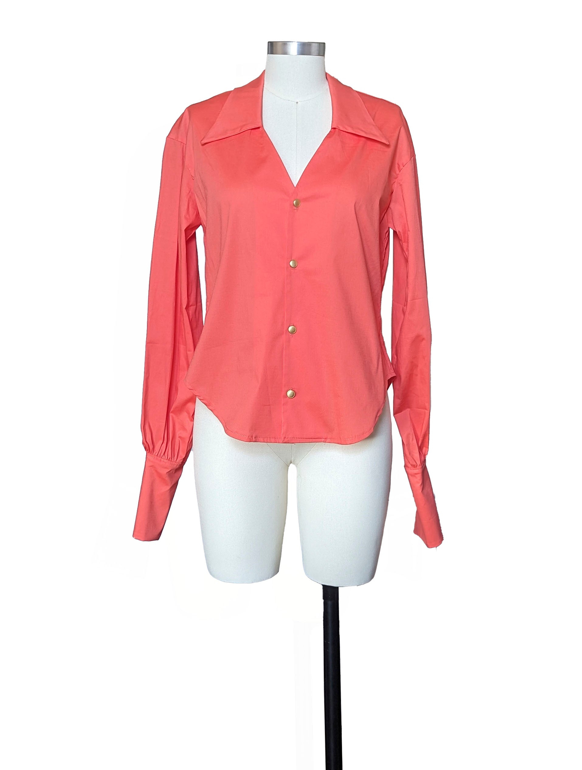 Heidi vintage button down long sleeve shirt orange front  