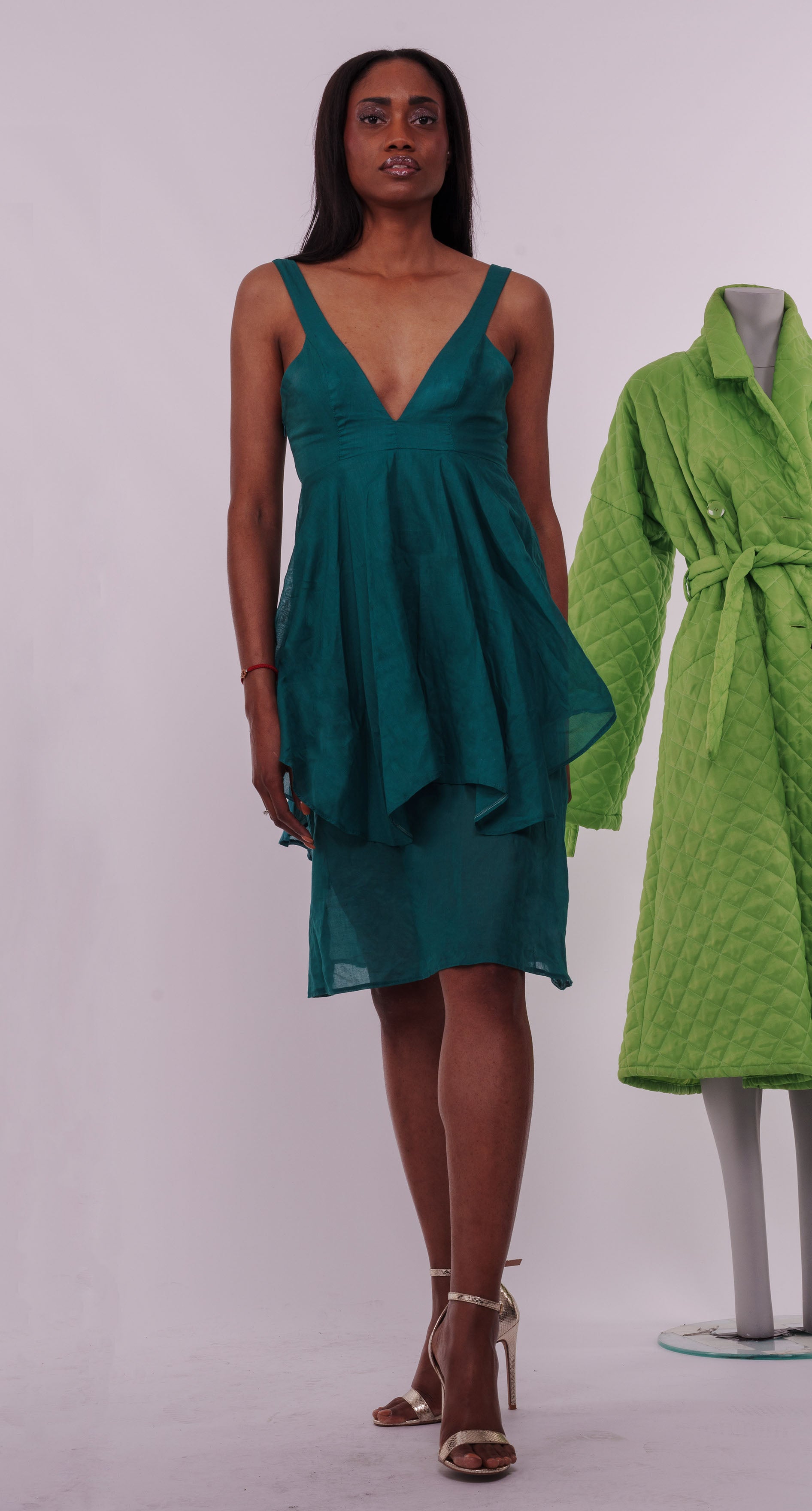Kate Teal Deep V-nack Dress