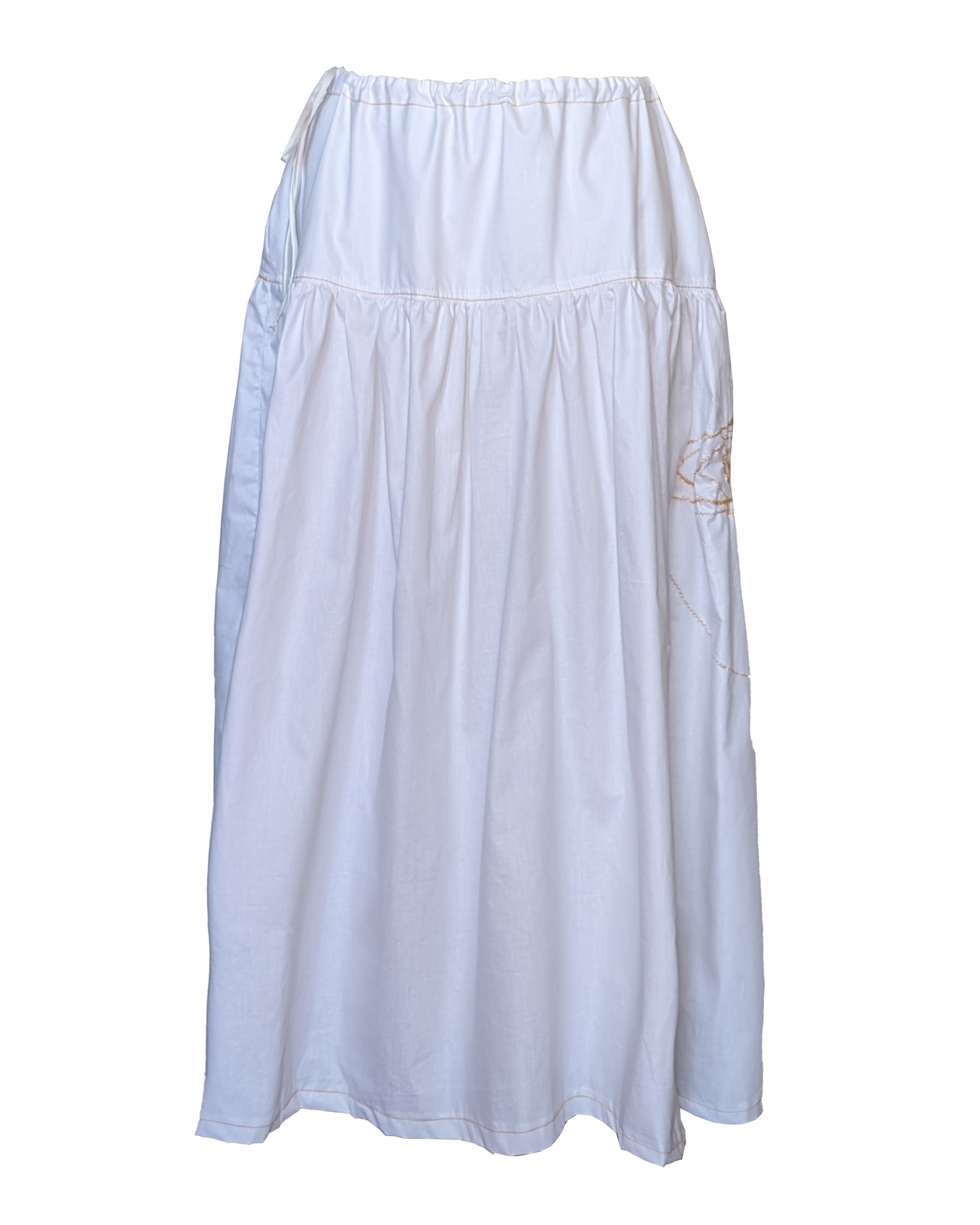 Golden Poppy White Midi Skirt Embroidery Flower